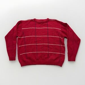 Vintage Bill Blass Sweater Men XL Red Cotton Heavy Ribbed Cable Knit Grandpa 90s